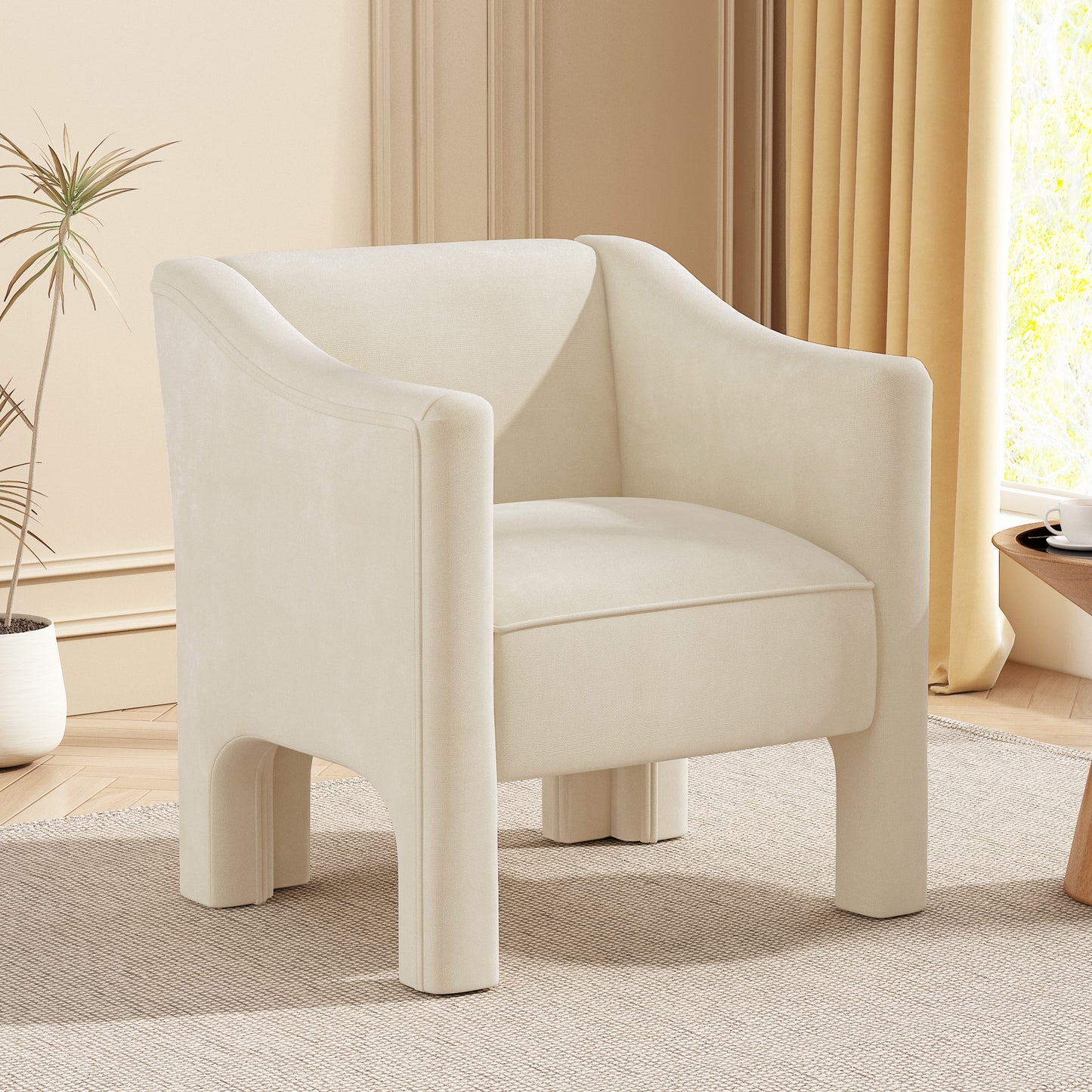 Beige Upholstered Barrel Accent Chair for Living Room & Bedroom