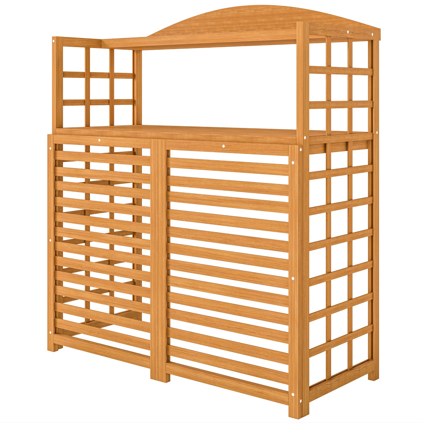 Outdoor Privacy Screen for Air Conditioner - Wood Fence with Shelves