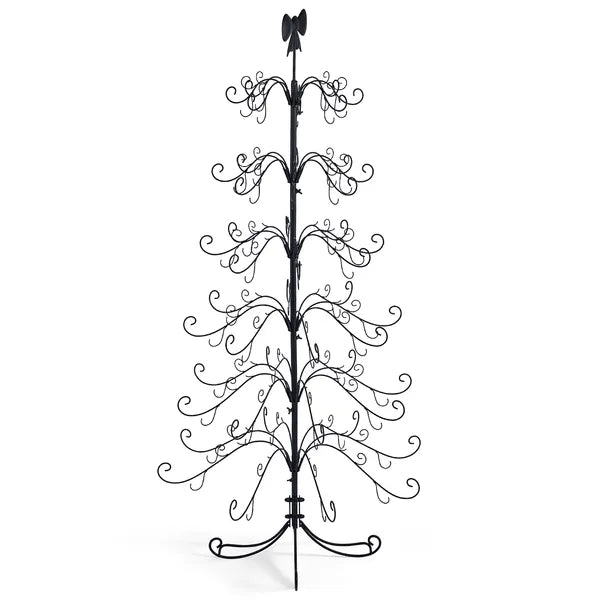 6ft Black PVC Metal Artificial Christmas Tree with Bow Topper