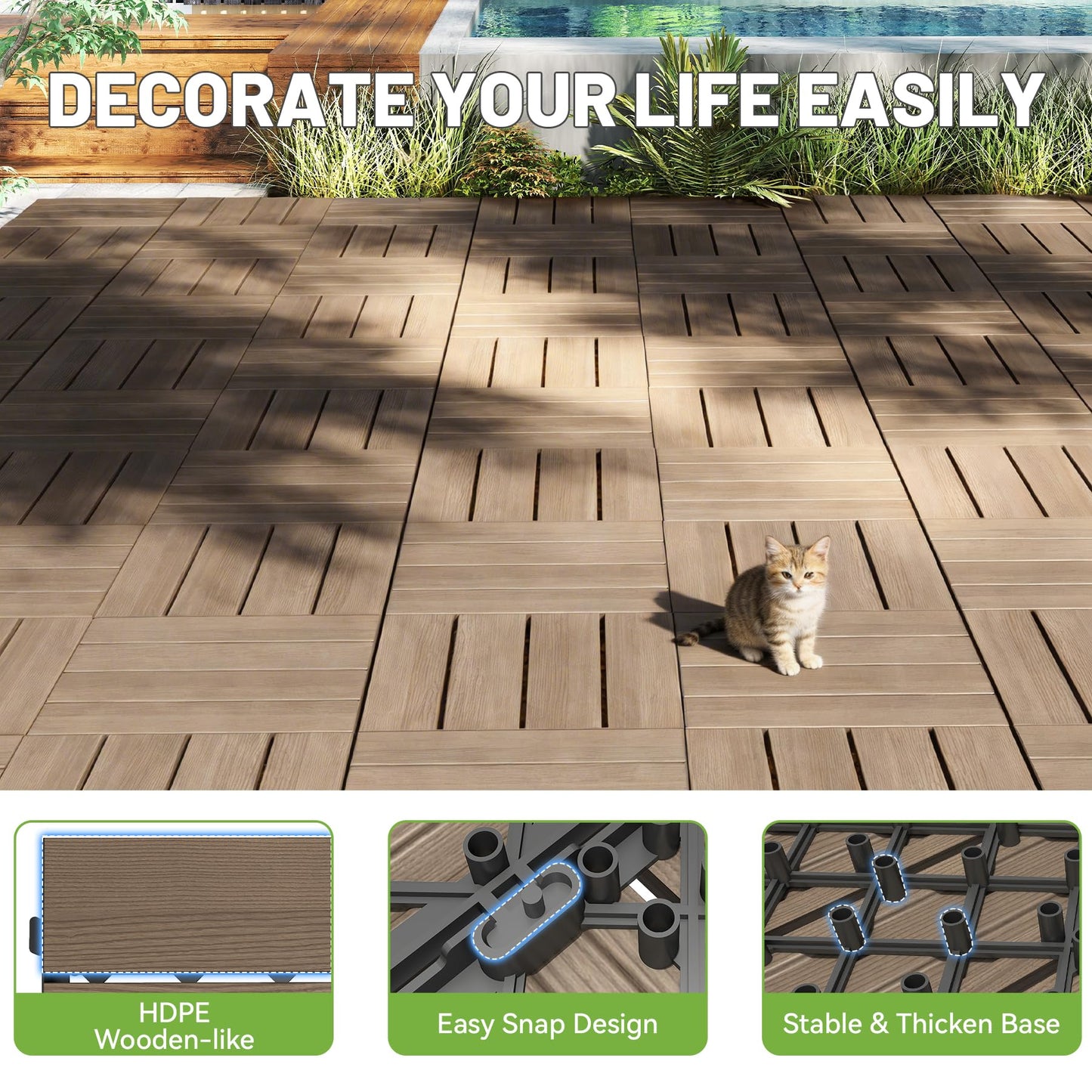 27 Pcs Interlocking Deck Tiles, 12 X HDPE Outdoor Flooring, Patio