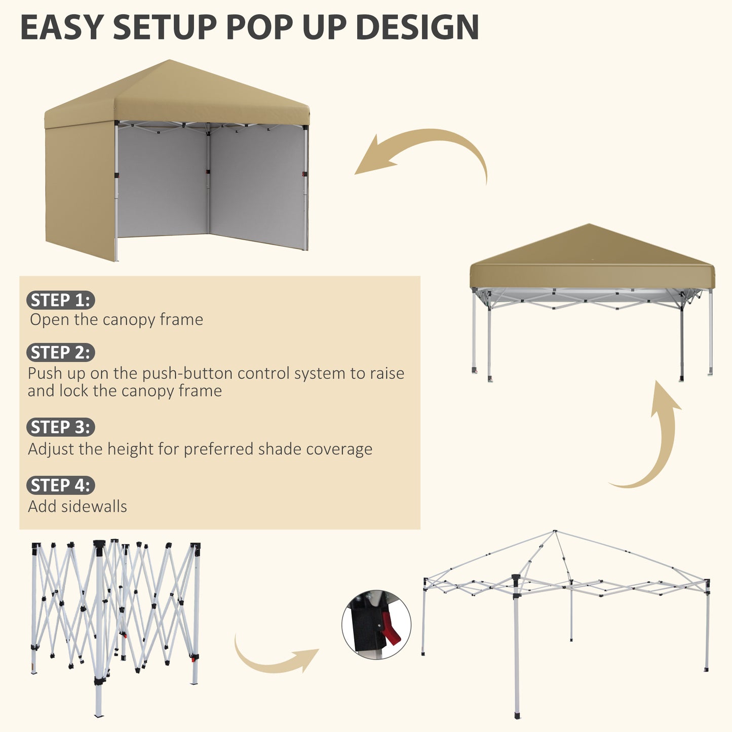 10x10 Pop Up Canopy Tent with Sidewalls and Carry Bag - Beige