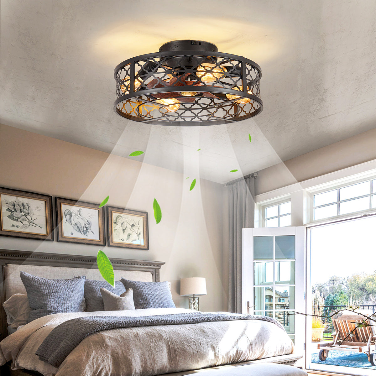 20" Flower Style Bladeless Ceiling Fan with Remote Control - Matte Black