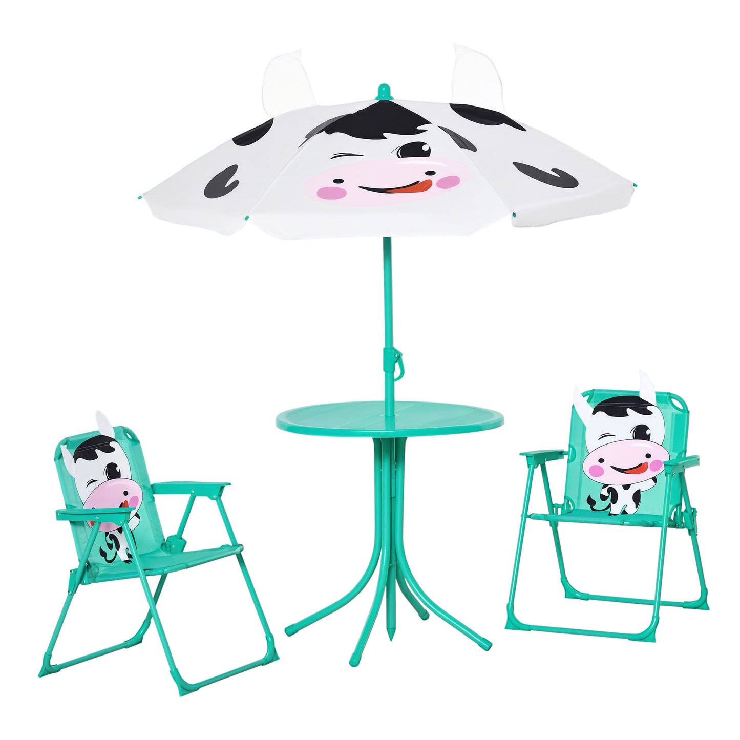 Kids Outdoor Table and Chair Set with Adjustable Umbrella - White