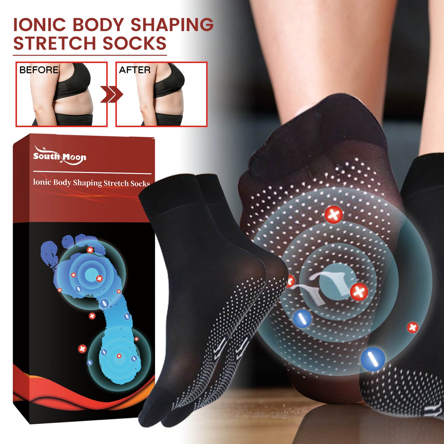 Ionic Body Shaping Stretch Socks - Breathable Tourmaline Compression Wear