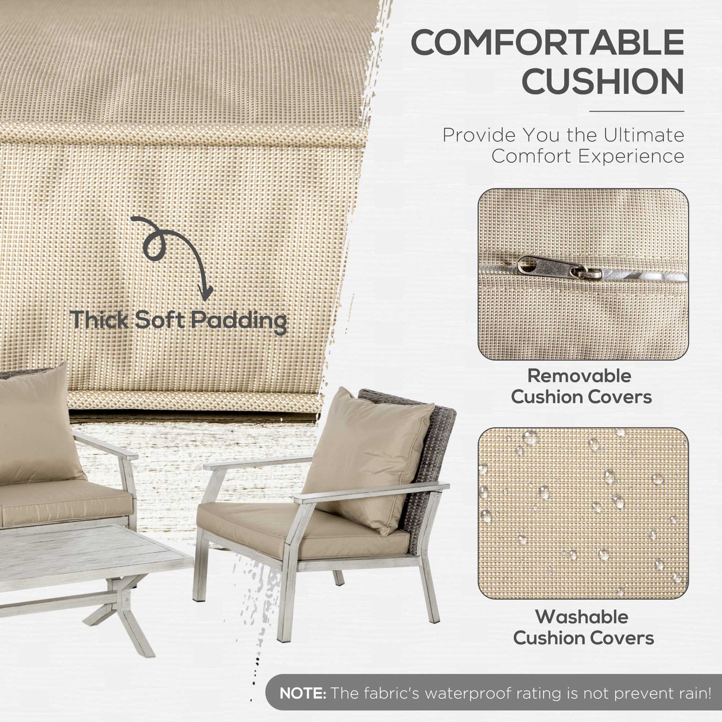 4-Piece Patio Furniture Set with Cushions - Beige Wicker
