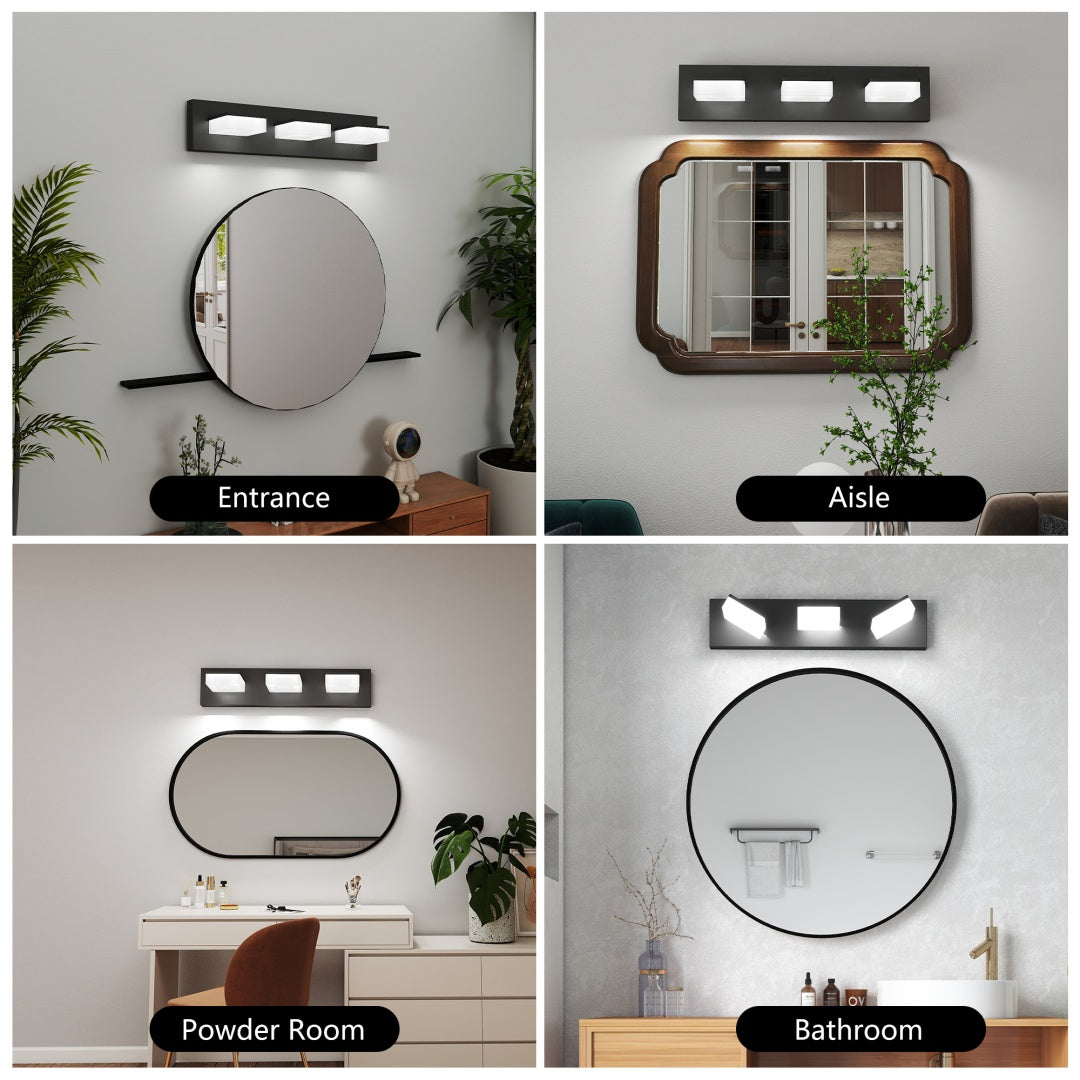 Modern LED Bathroom Vanity Light Fixture - 3-Light, Matte Black, 20-Inch