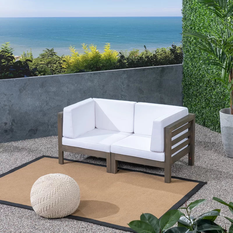 OANA 2-Piece White Loveseat Set | Modern Acacia Wood Furniture