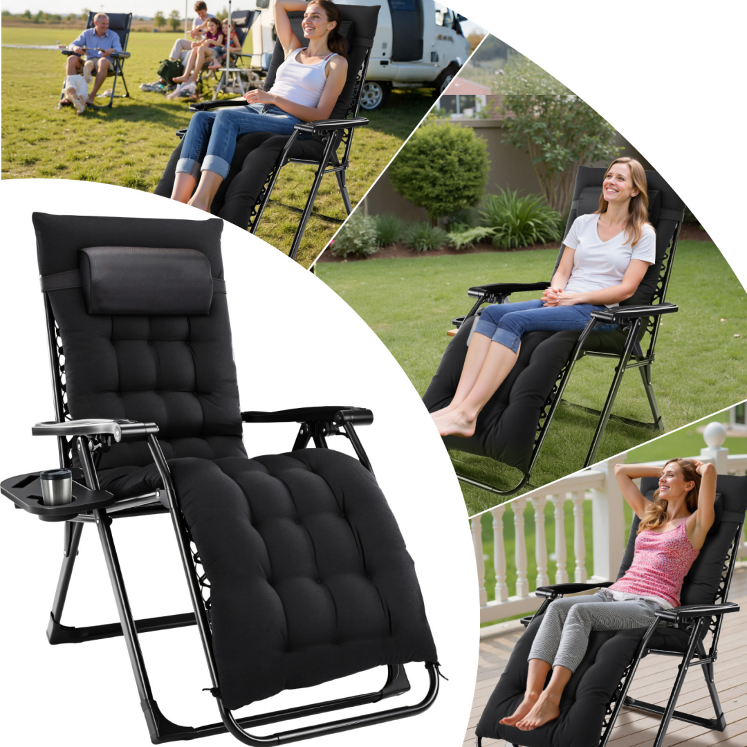 Zero Gravity Reclining Camping Chair with Cup Holder & Cushion