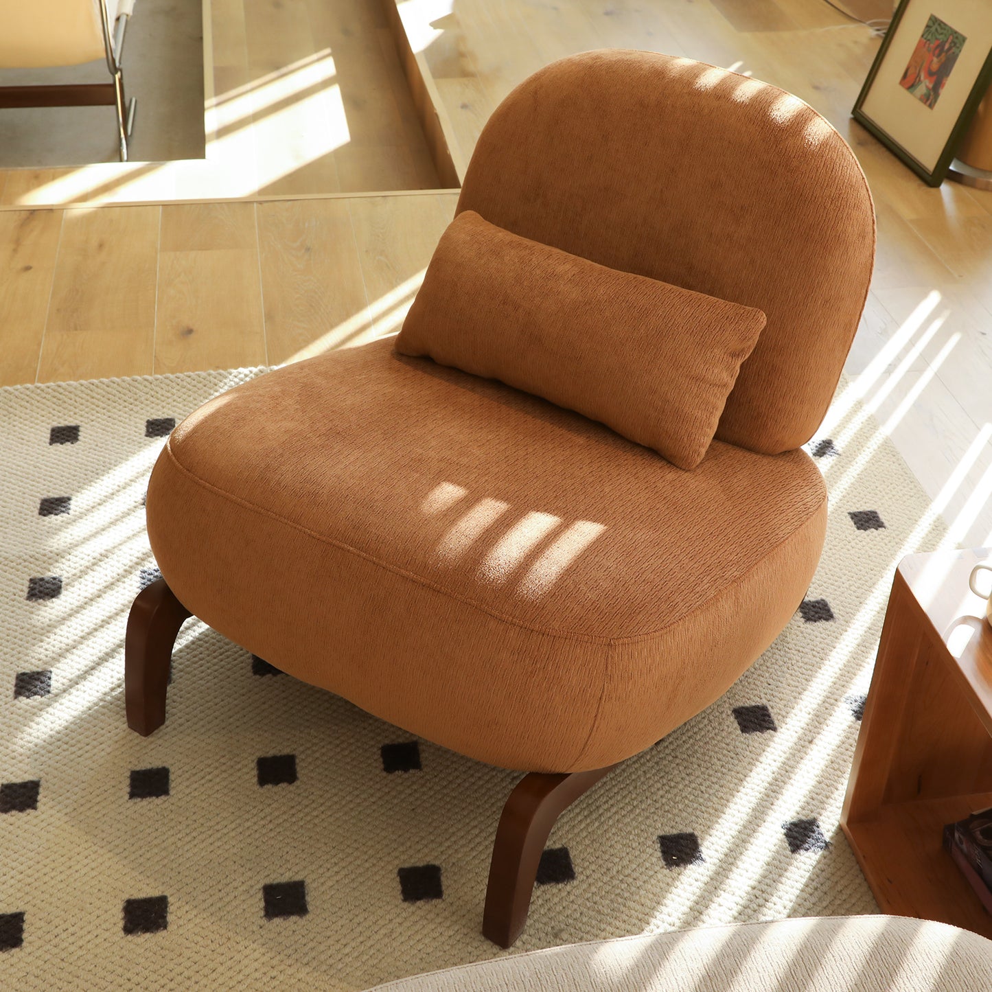 Cozy Armless Accent Chair with Solid Wood Legs - Caramel