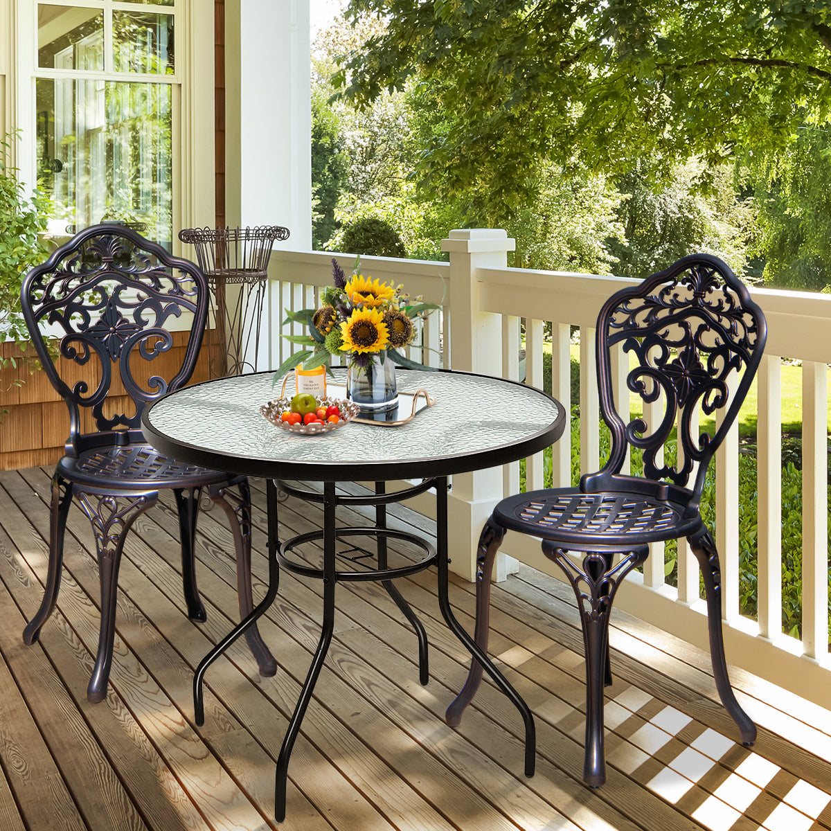 32-Inch Round Outdoor Glass Table with Umbrella Hole