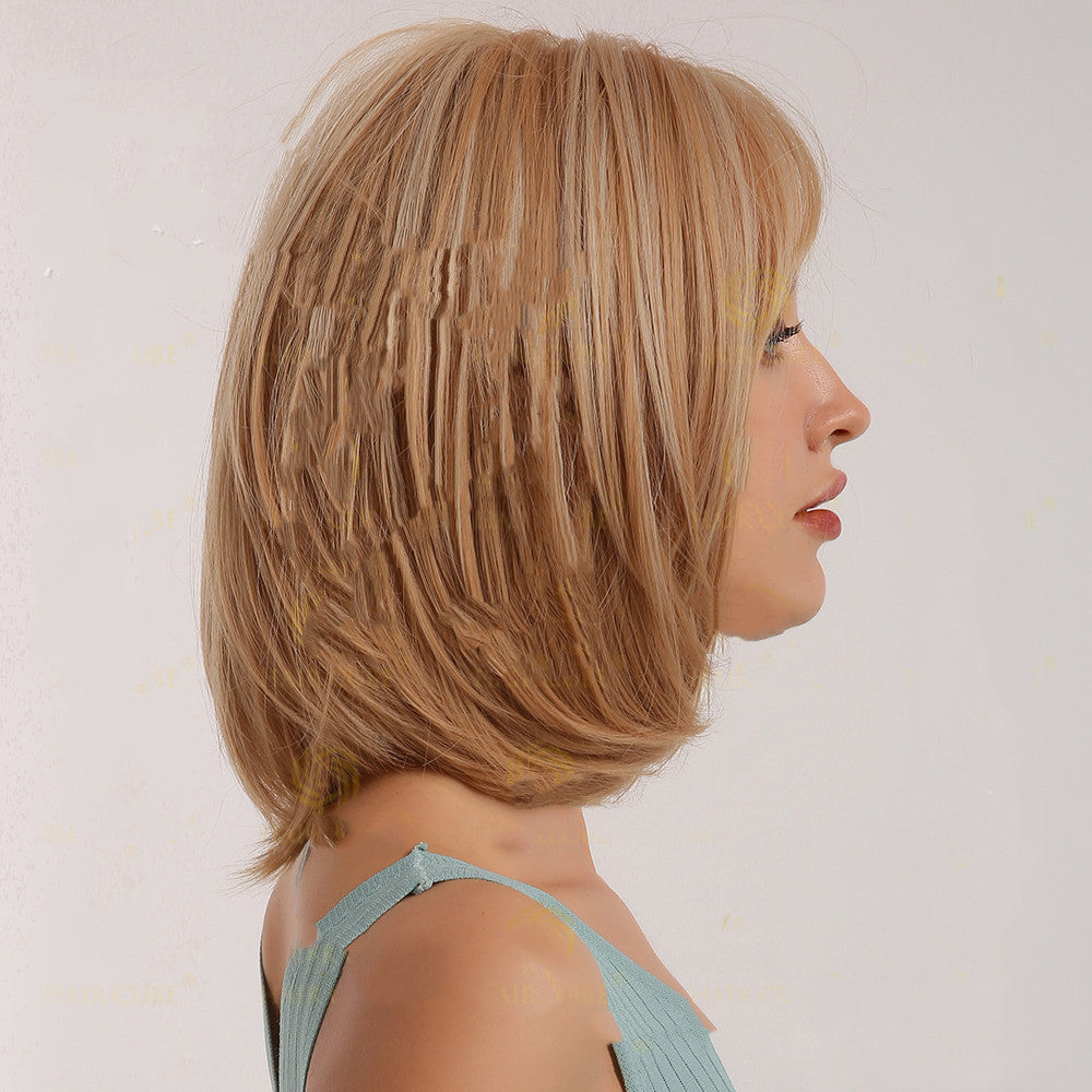 Gold Bobo Wig with Oblique Bangs