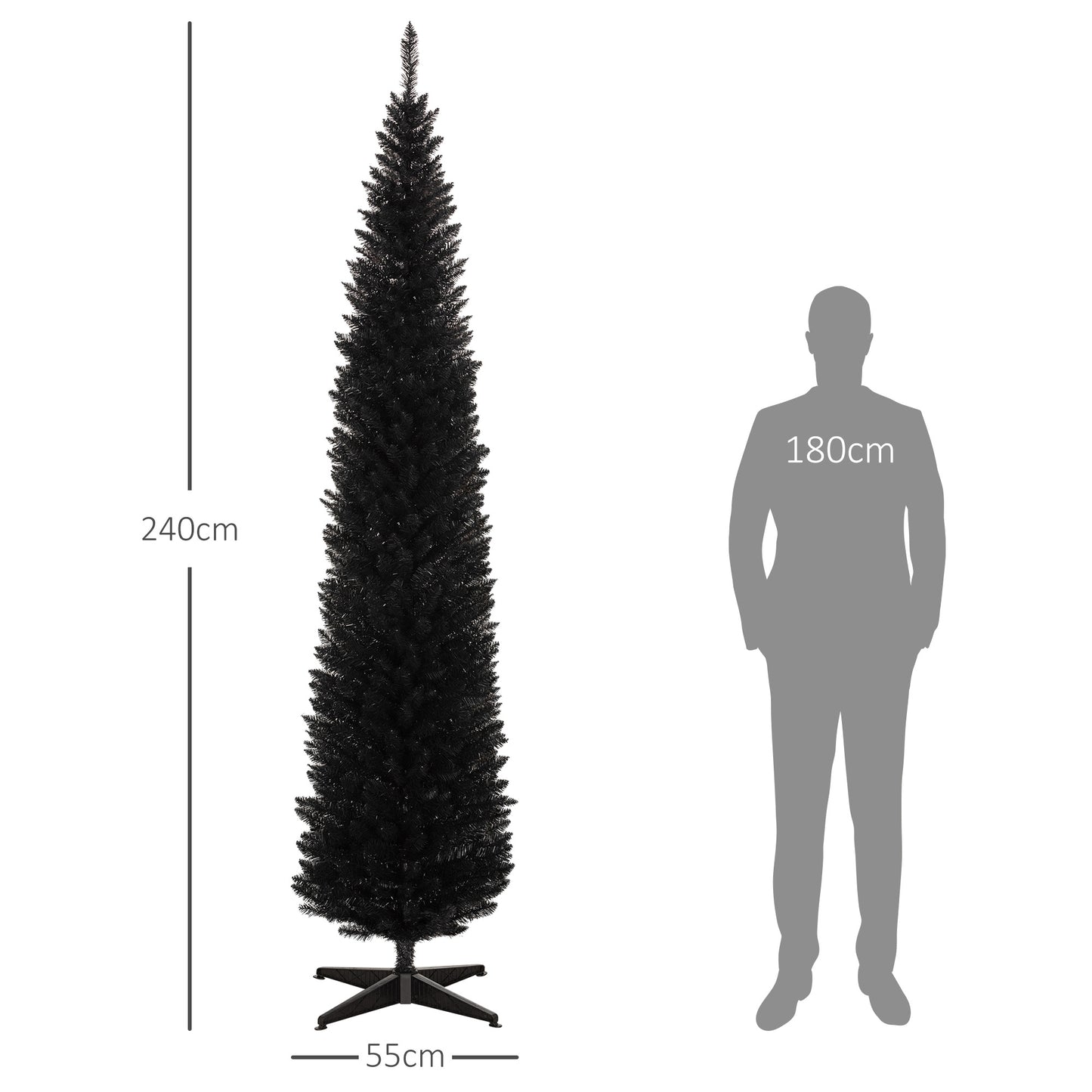 8' Slim Artificial Pencil Christmas Tree with 618 Branch Tips - Black