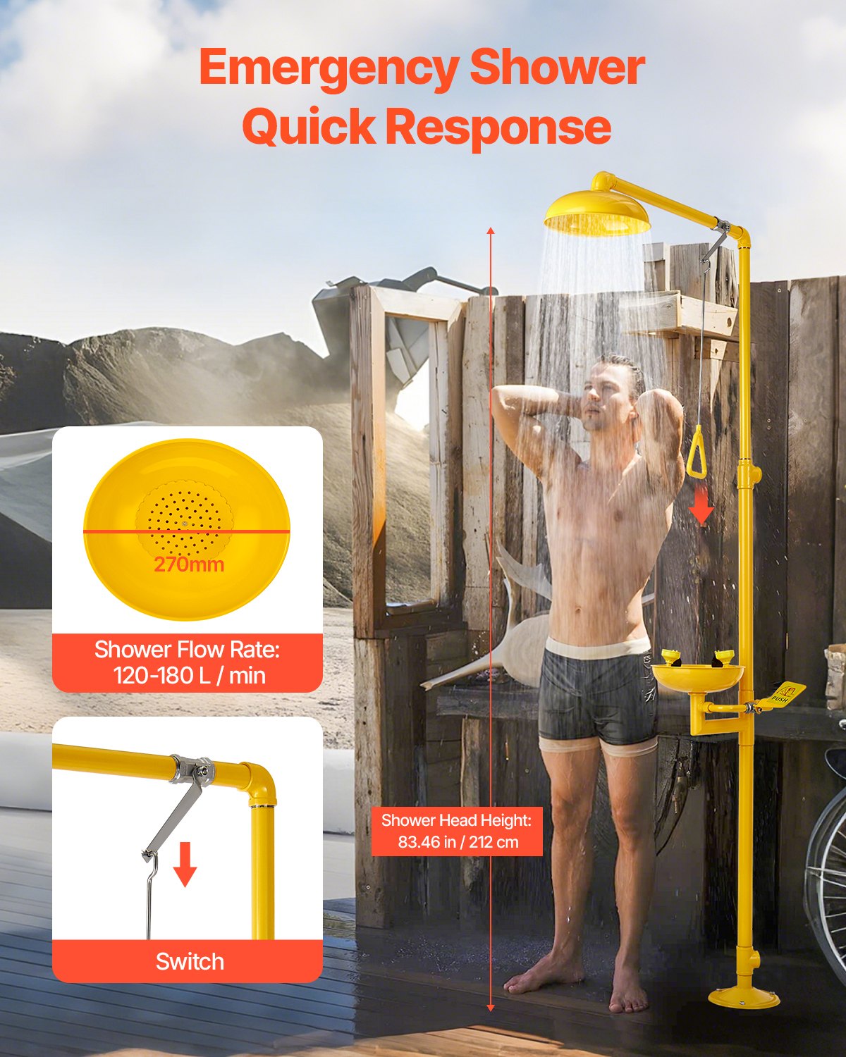 Emergency Eyewash Station - OSHA Certified Yellow Shower Unit
