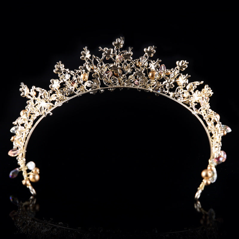 Baroque Crown Tiara with Earrings - Gold