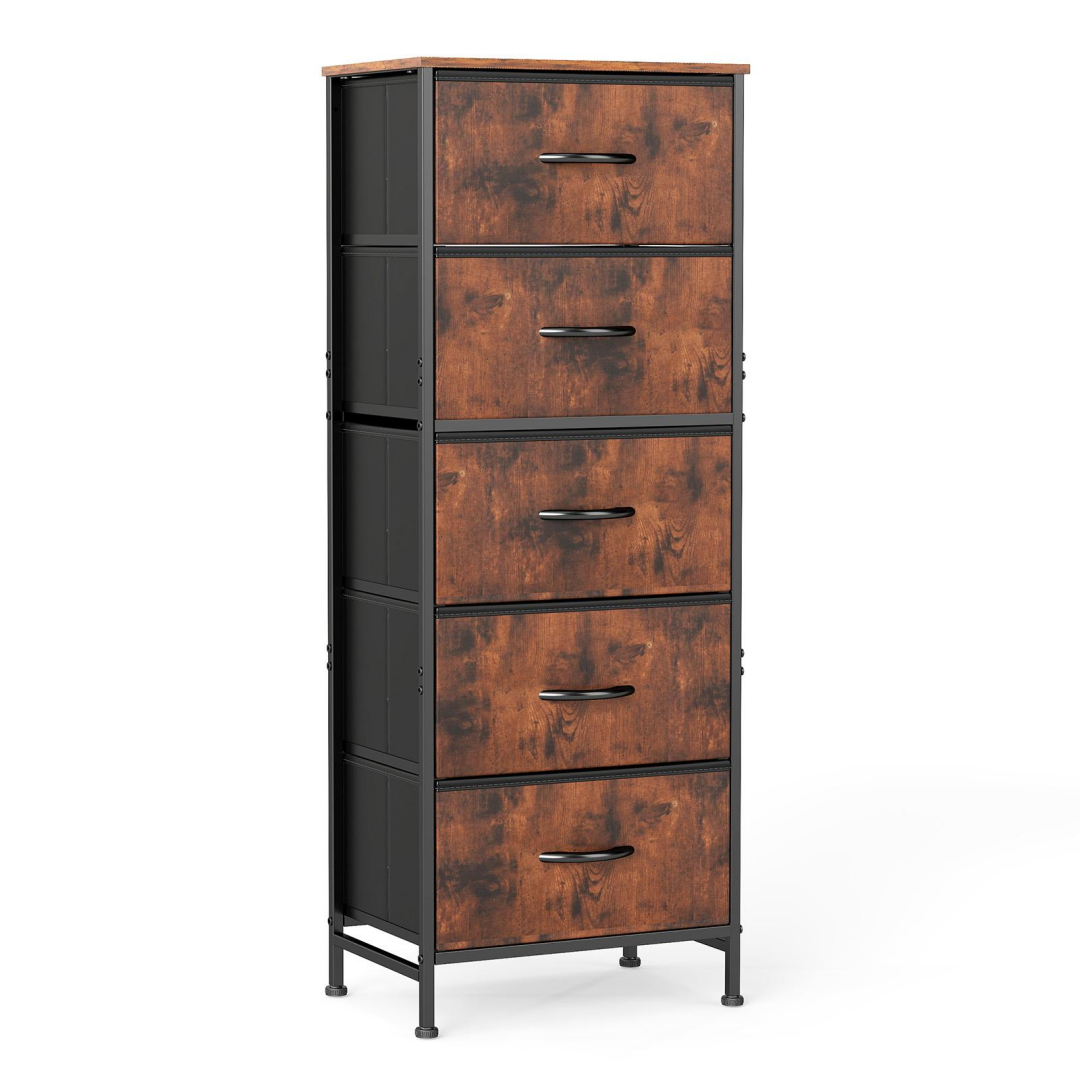 5 Drawer Dresser with Fabric Bins and Sturdy Steel Frame