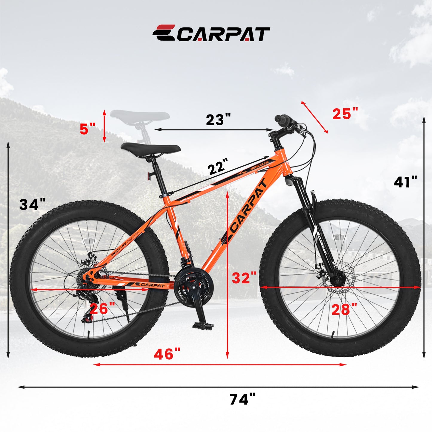 26 Inch Fat Tire Mountain Bike - Full Shimano 21 Speed, Dual Disc Brakes