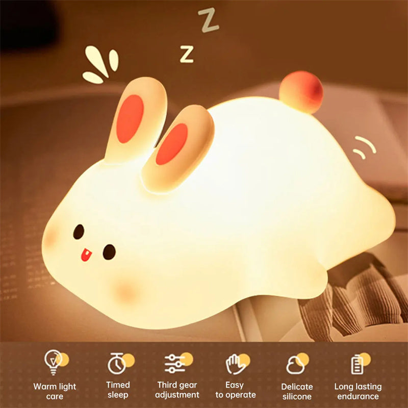 Cute LED Night Light for Kids - Touch Control Rabbit & Duck Nightlights, Rechargeable Bedside Lamp, Christmas Gift