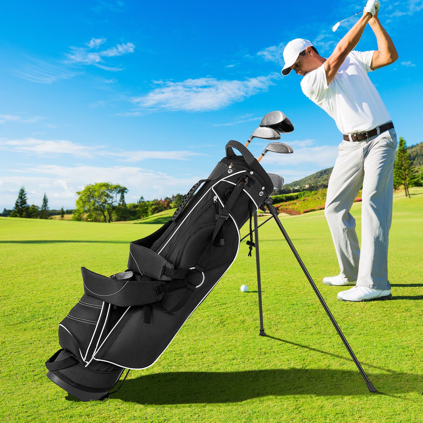 Golf Stand Cart Bag with 4-Way Top Divider - Black