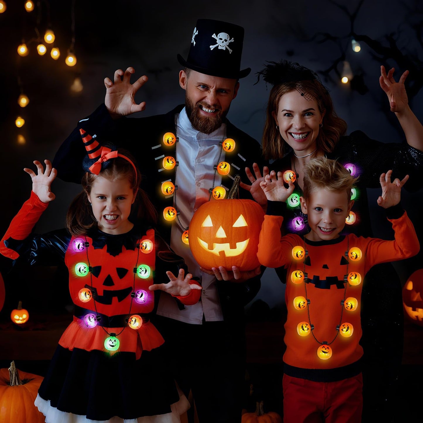 3PCS Light Up Pumpkin Necklaces - Halloween Party Accessories