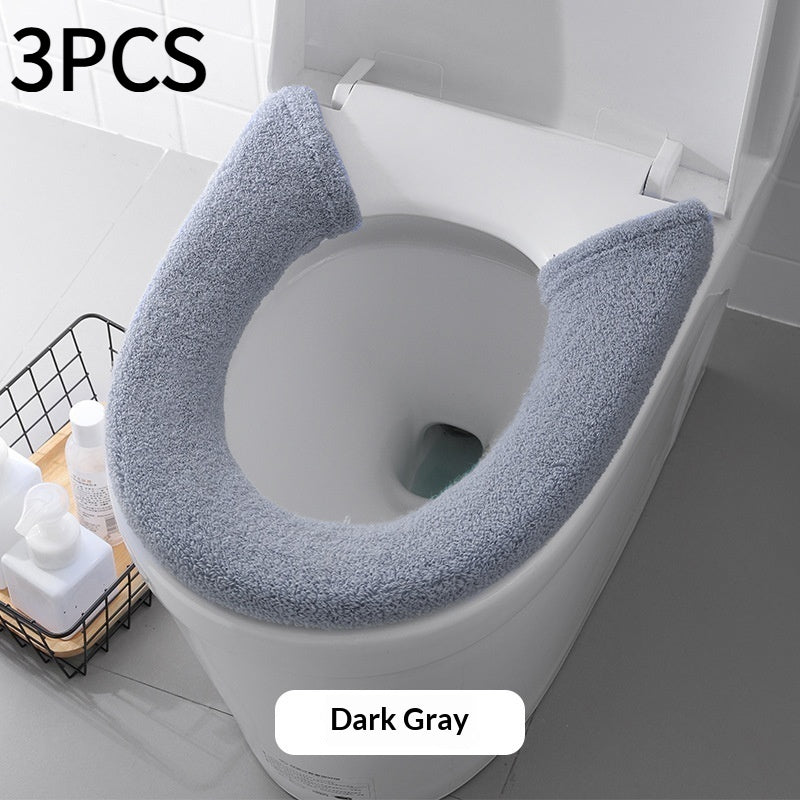 Universal Toilet Seat Cover for Bathroom Use - Winter & Autumn Fit, Slip-On Polyester