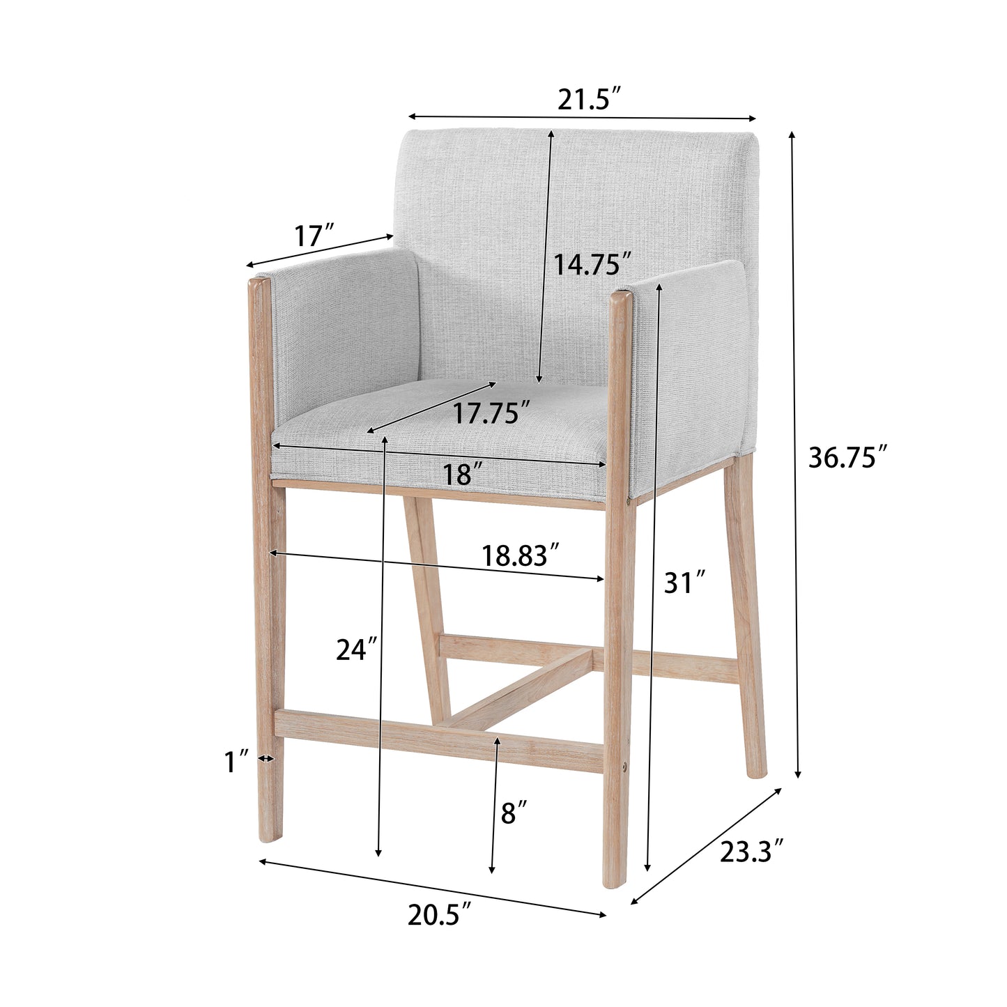24 Seat Height Upholstered Counter Stools With Arms For Kitchen