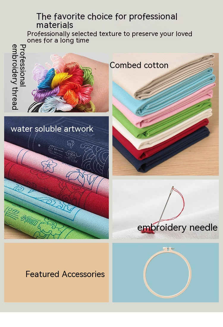 Embroidery Craft Kit with Patterns Thread Needle & Fabric - DIY Textile Art
