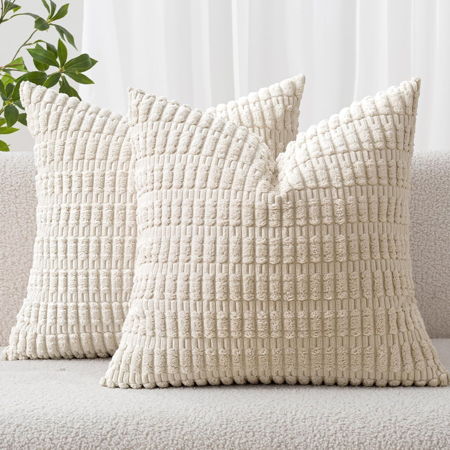 Set of 2 Soft Corduroy Pillow Covers 18x18 Inch - Cream White