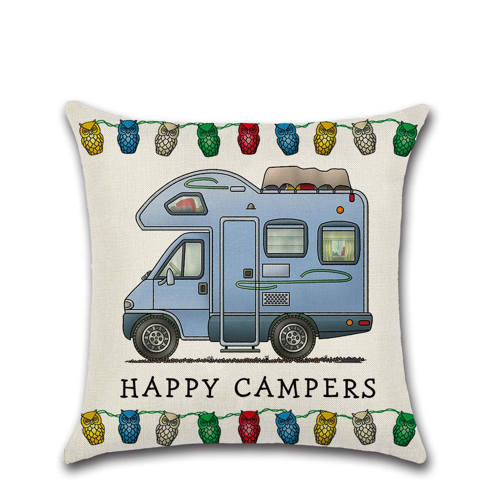 Cartoon Camper RV Linen Pillow Cover 45x45cm Home Textiles