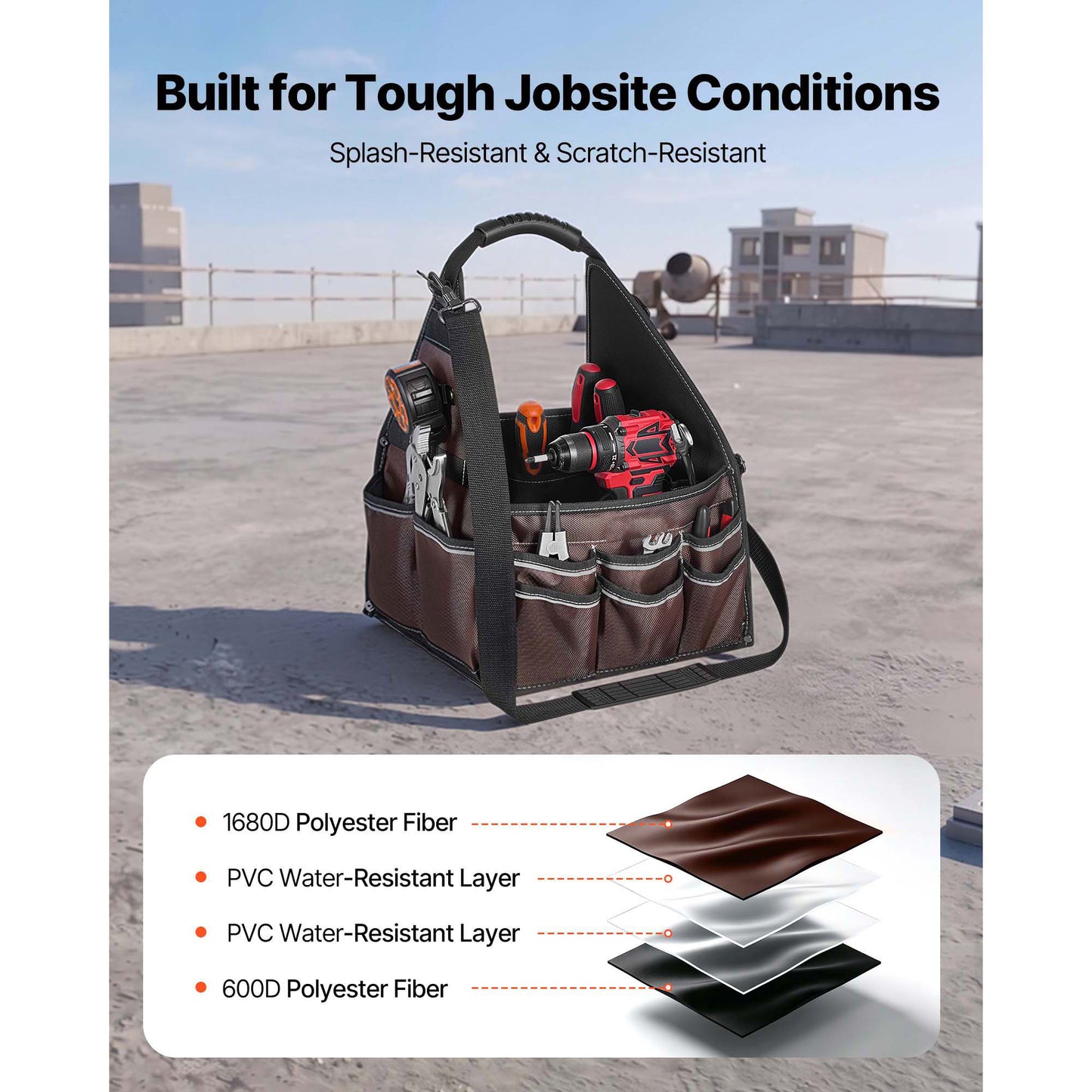 13-Inch Tool Bag with 45 Pockets Portable Organizer for Professionals & DIY