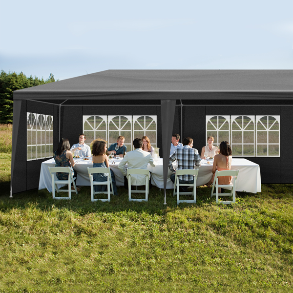 10x30ft Waterproof Outdoor Party Tent with Removable Sidewalls for Events Black