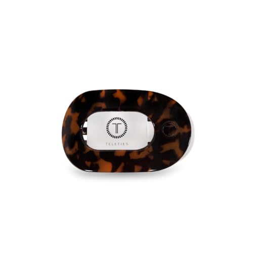 TELETIES - Small Flat Round Clip - Strong Grip, Bendable Teeth, Comfortable Curved Design - For Lying Down, Yoga, Driving & More - Ideal for Thin-Medium Hair - For All Hair Textures - Tortoise