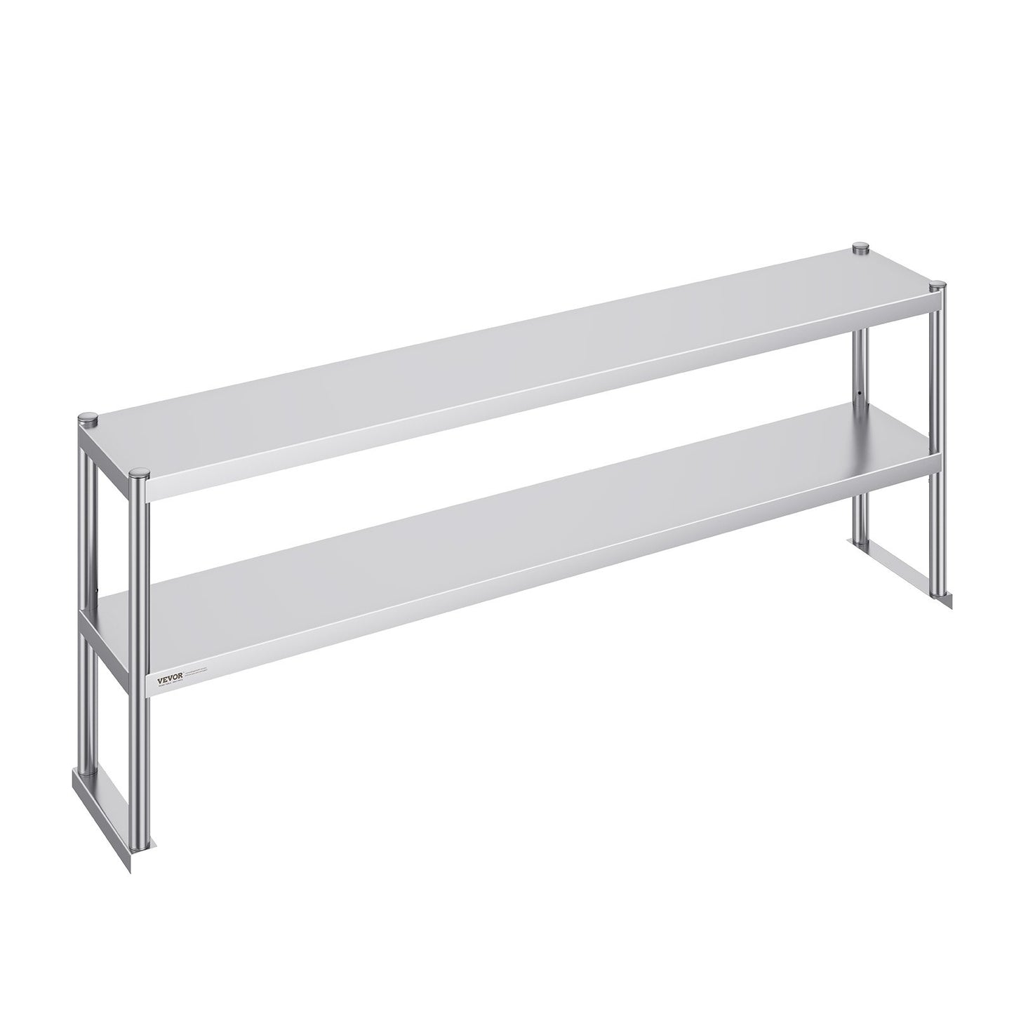 Double Tier Stainless Steel Overshelf - 12 x 72 Inch, Adjustable Height