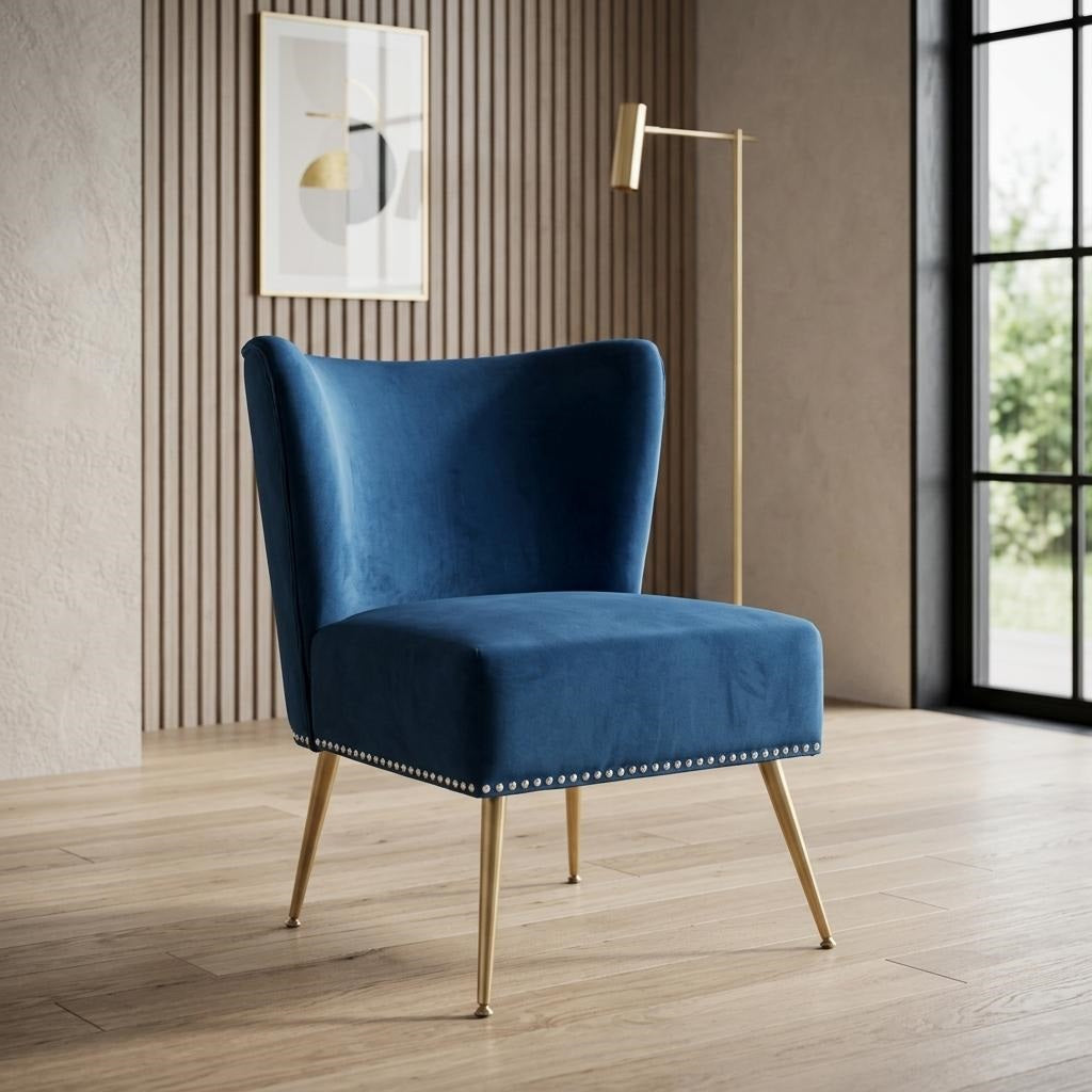Printed Cloth Accent Chair, Armless Slipper Chair With Metal Legs,