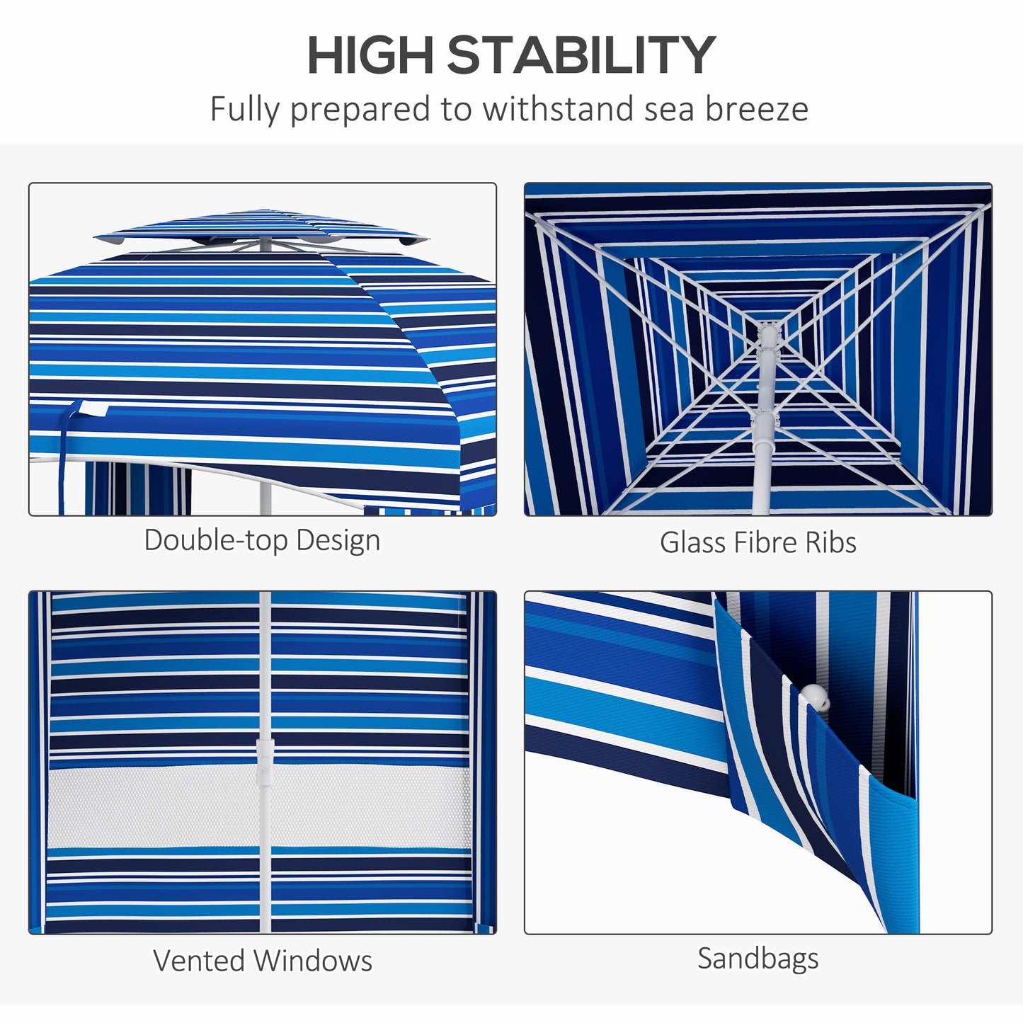 Portable Beach Umbrella with Cabana Canopy - Blue Stripe