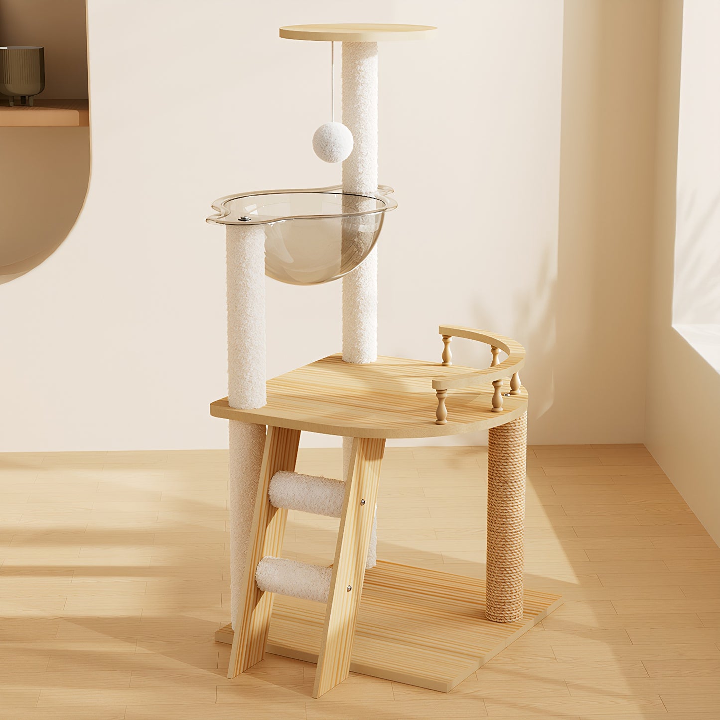 Modern Wooden Cat Tower with Sisal Posts & Top Perch - 41.3 Inches