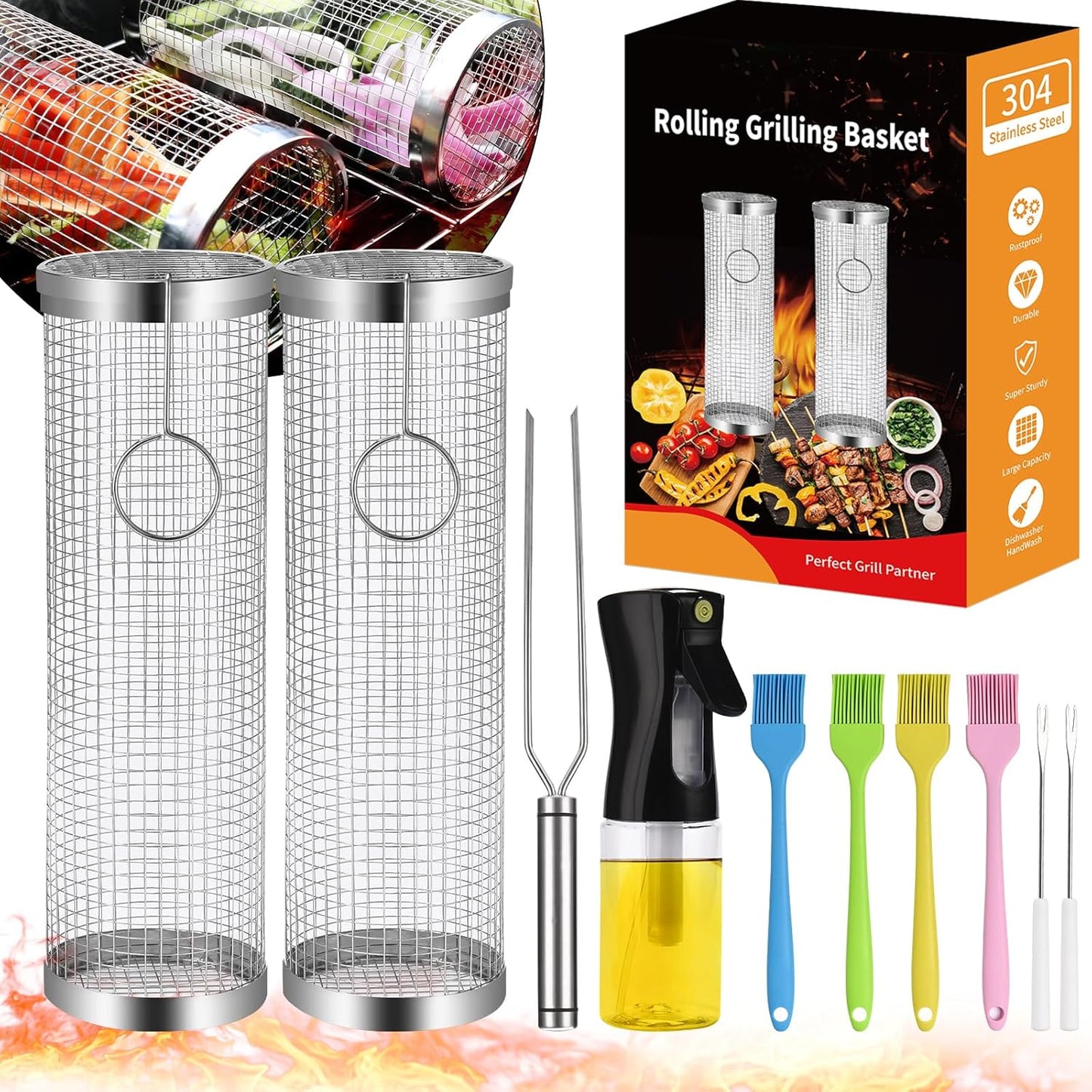 304 Stainless Steel Grill Basket Set - BBQ Accessories for Men