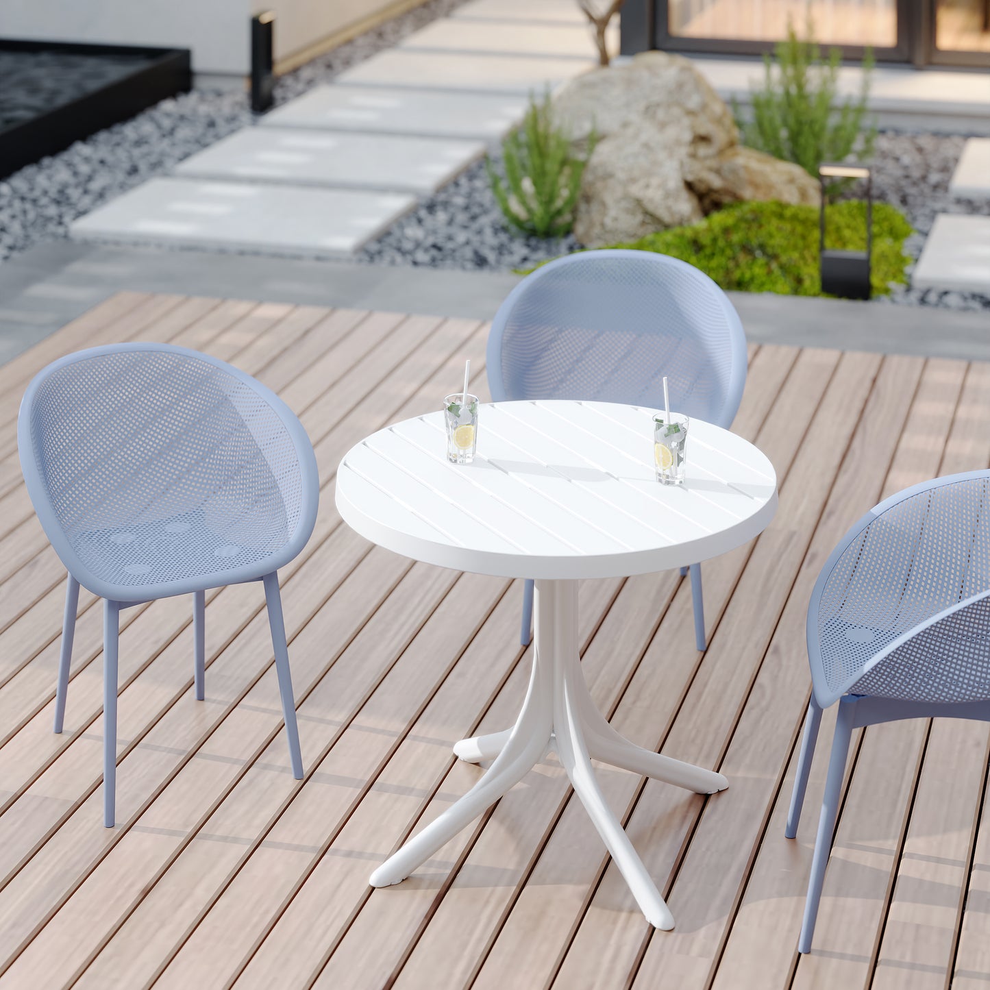 Light Blue Modern Lounge Chairs & Round Table Set - 2-Pack