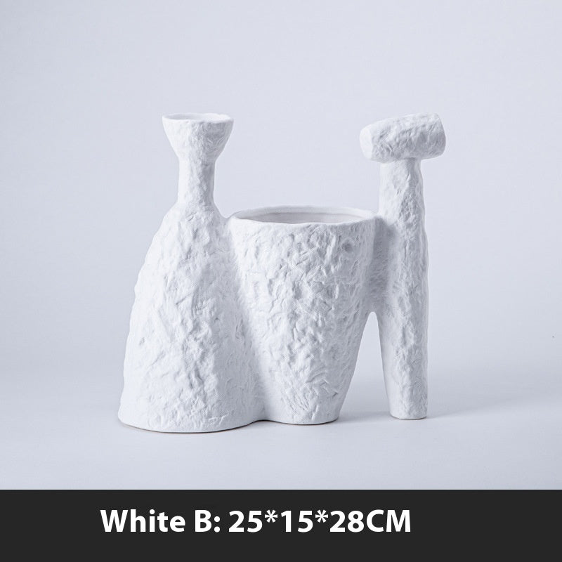 Geometric Flower Ceramic Vase - Modern Black & White Decor