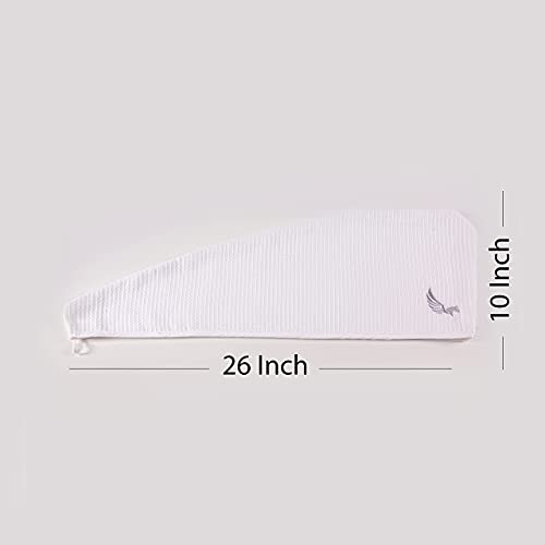 100% Turkish Cotton Hair Towel Wrap for Women,Non Microfiber,400-GSM(Grams per Square Metre),AntiFrizz,Hair Plop Waffle Towels for Curly,Long&Thick Hairs,Turban Head Wrap,1Pack10x26inc(White)