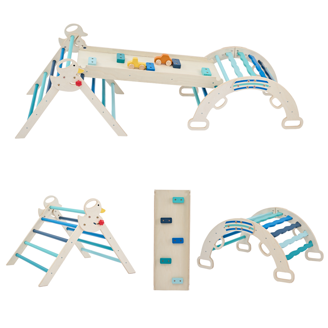 9-in-1 Wooden Indoor Climbing Set - Blue Toddler Gym