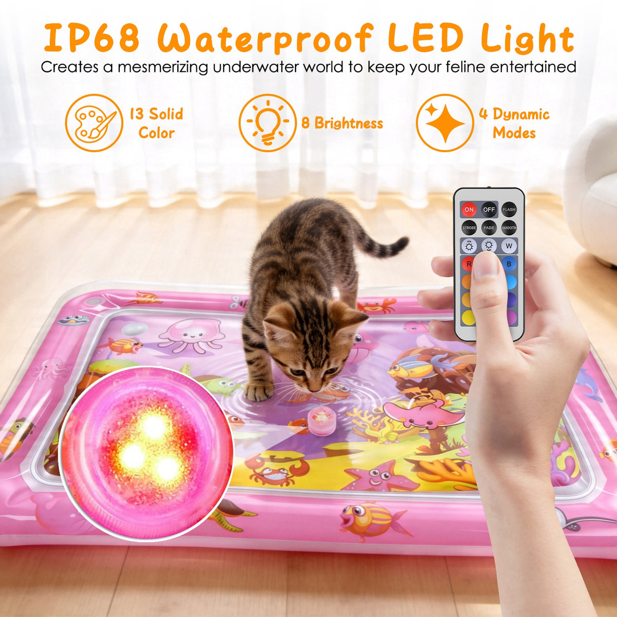 Interactive Cat Water Mat with Floating Fish & LED Light - Pet Enrichment