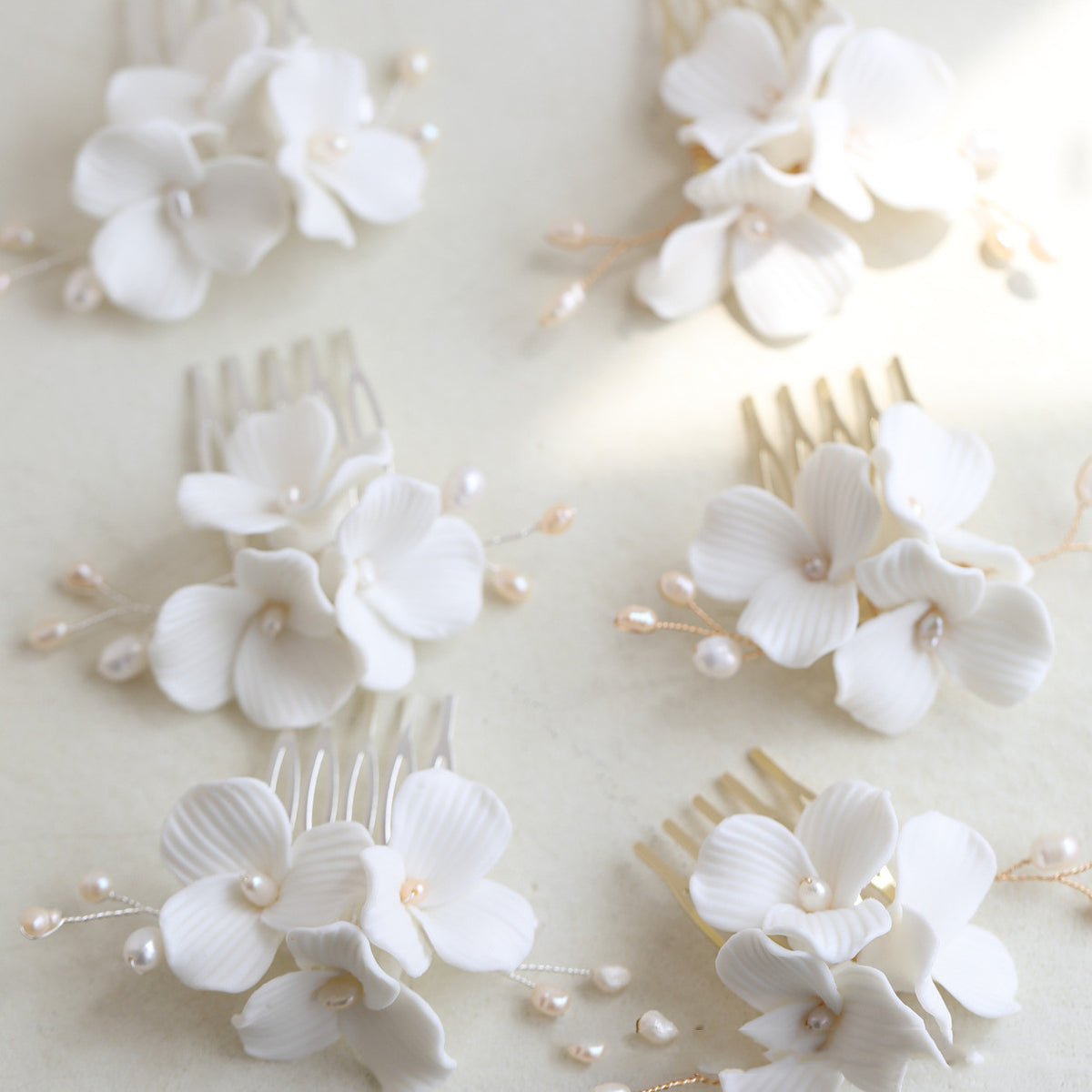 Ceramic Flower Bridal Headdress with Pearl Details