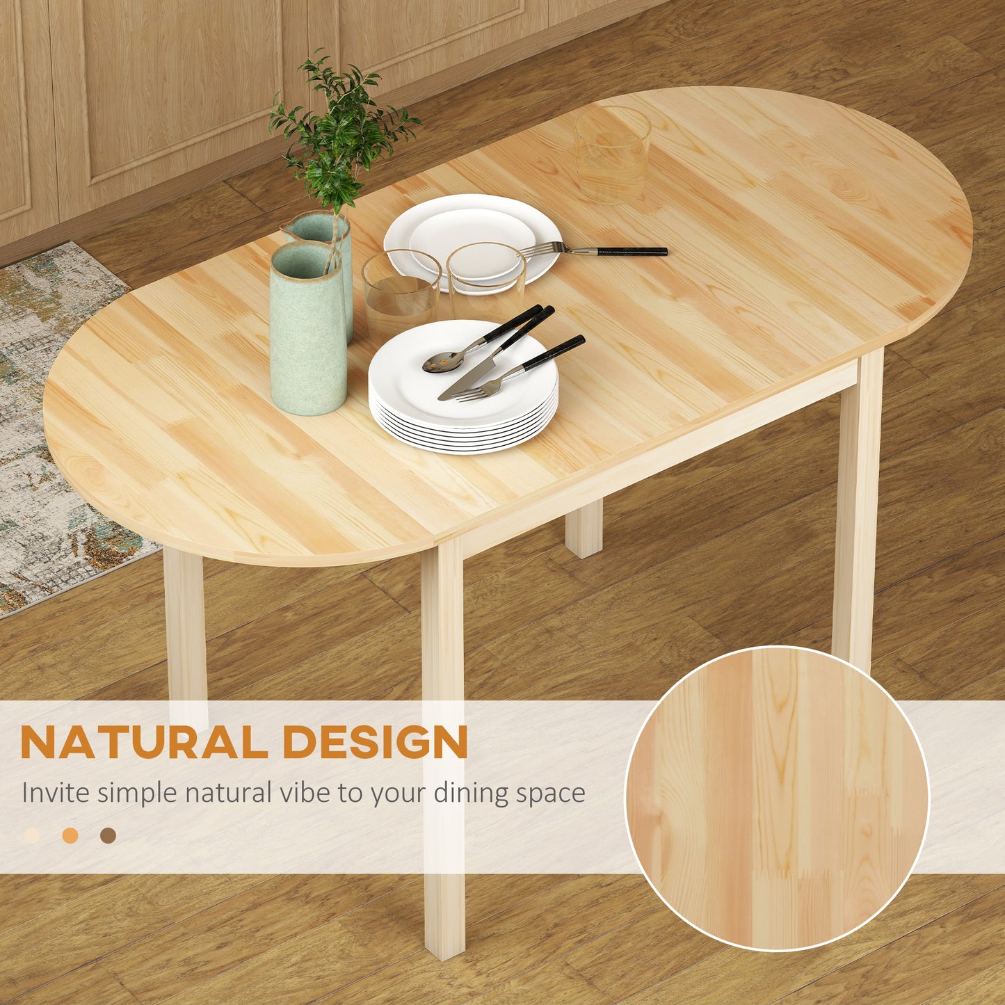 55" Drop Leaf Kitchen Table - Natural Pinewood Design
