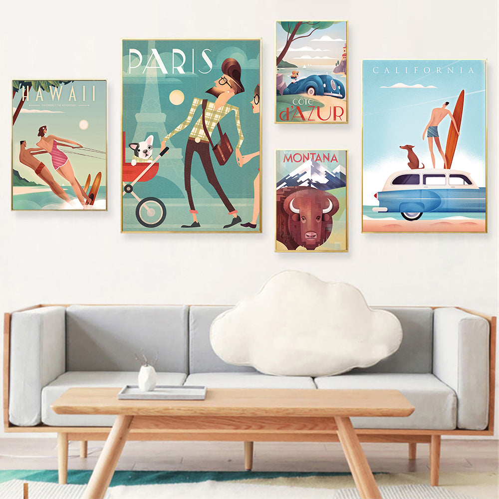 Scenic Spots Retro City Canvas Wall Art - Modern Decorative Painting