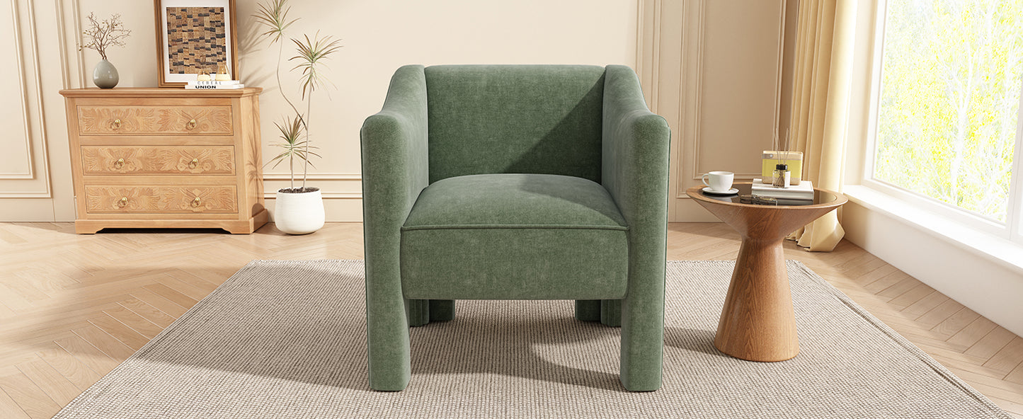 Modern Green Barrel Accent Chair - Upholstered Armchair for Living Room & Bedroom