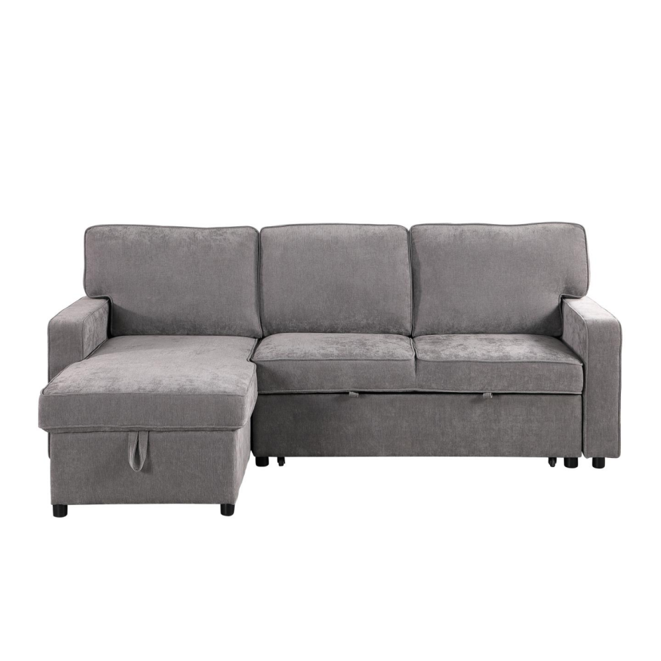 Sectional Sofa Bed with Storage, USB Port & Cup Holders - Gray