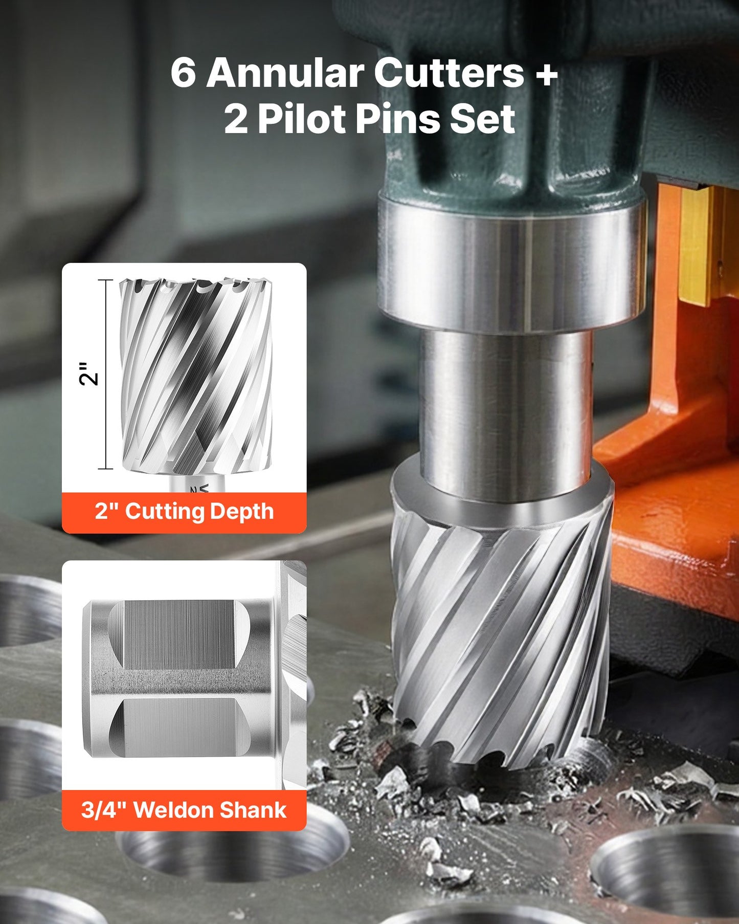 Annular Cutter Set 8 Pcs for Steel & Aluminum - Weldon Shank, 2" Depth