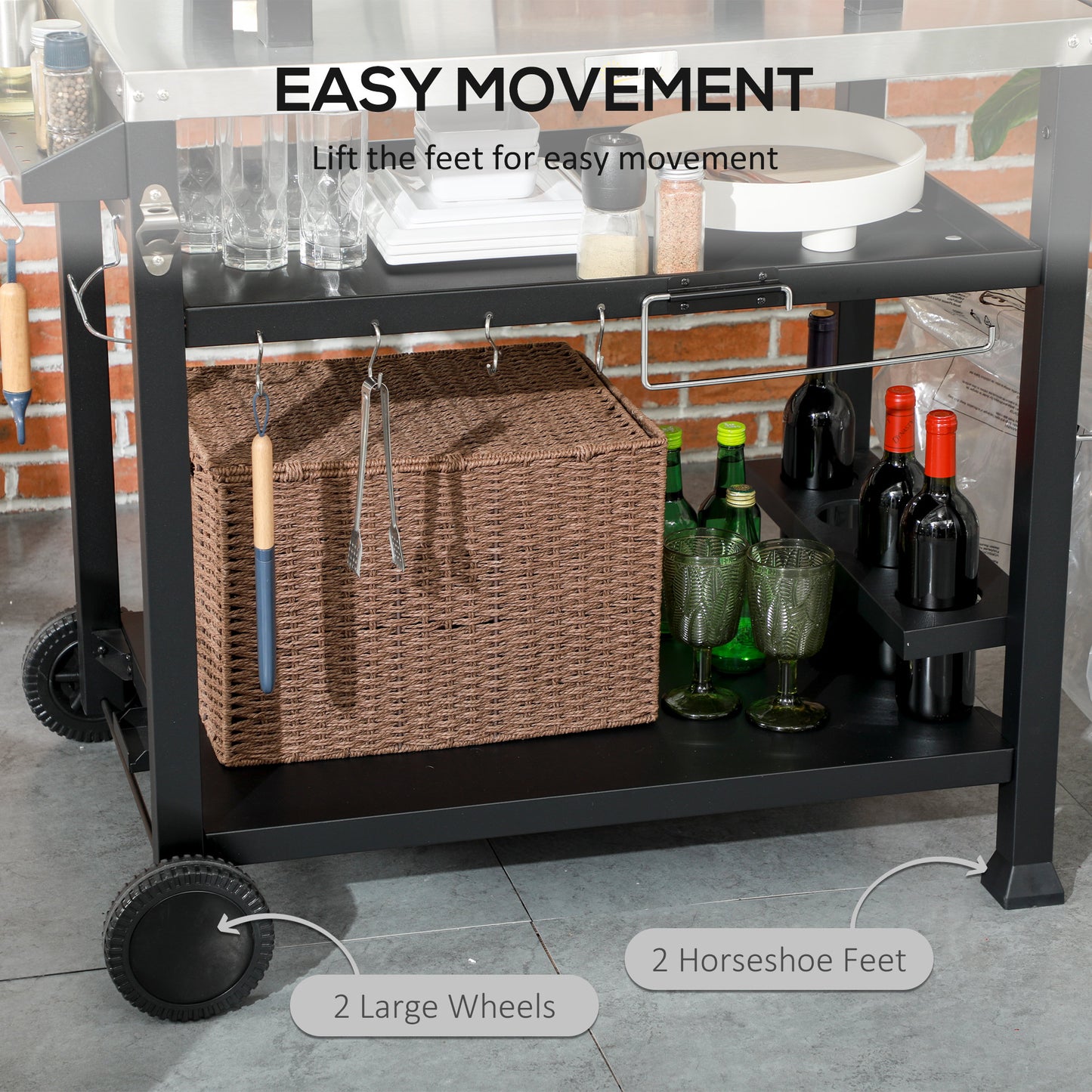 3-Shelf Outdoor Grill Cart with Foldable Side Table - Black