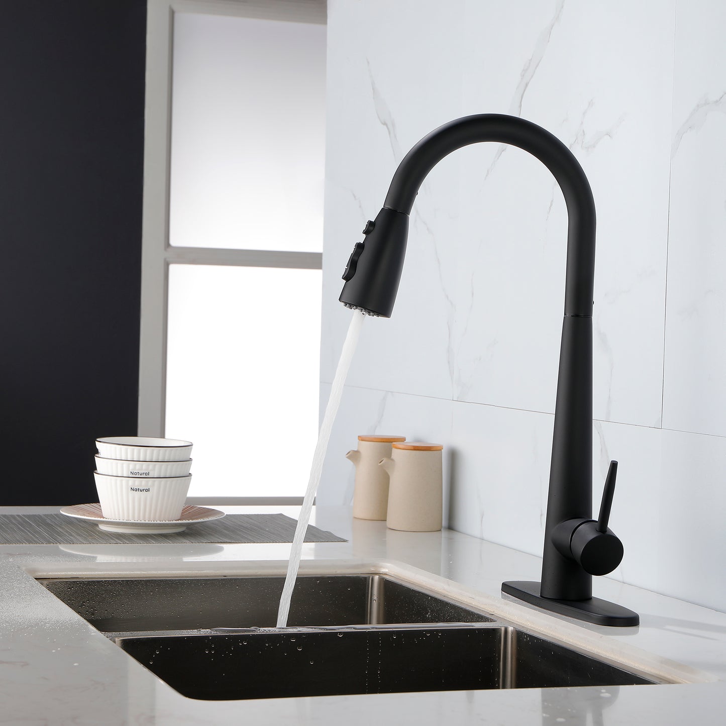 Pull-Down Kitchen Faucet with Eco-Friendly Design - Black