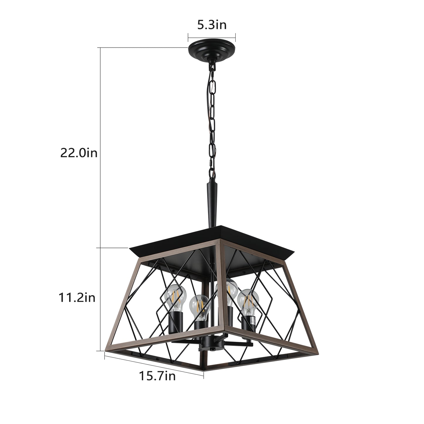 16-Inch Walnut Industrial 4-Light Pendant Chandelier - Adjustable Modern Design